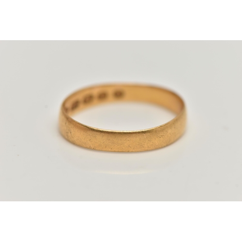 95 - A 22CT GOLD BAND RING, polished band, approximate band width 3.7mm, hallmarked 22ct Birmingham, ring... 
