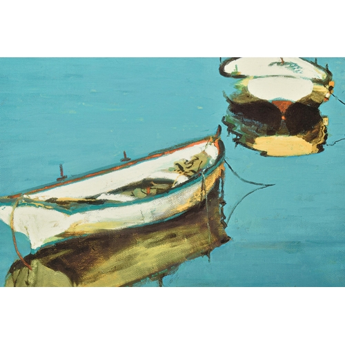 306 - ROLF HARRIS (AUSTRALIAN 1930), 'DEAD FLAT CALM', a limited edition print on board depicting dinghies... 