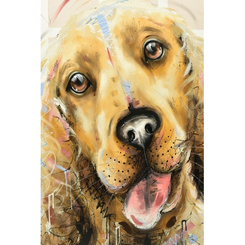 316 - SAMANTHA ELLIS (BRITISH 1992) 'LOVING LIFE', a contemporary portrait of a dog with its tongues out, ... 