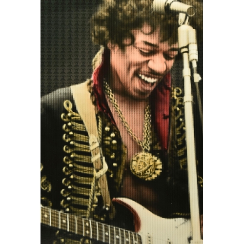 319 - NICK HOLDSWORTH (BRITISH CONTEMPORARY) 'JIMI HENDRIX', a pixelated portrait of the rockstar, signed ... 