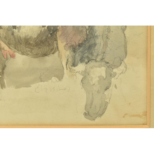 323 - CIRCLE OF ROBERT HILLS (1769-1844) GRAZING COW, a study of a cow, no visible signature, pencil and w... 