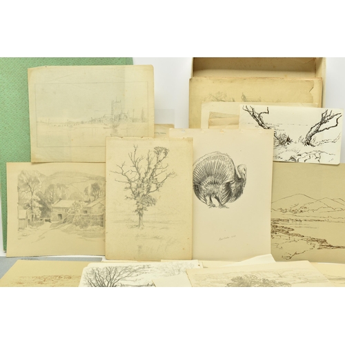 327 - JOHN ALFRED HAGGIS (1897-1967) A BOX CONTAINING APPROXIMATELY ONE HUNDRED SKETCHES ETC, the sketches... 