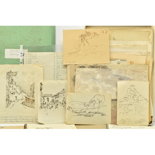 327 - JOHN ALFRED HAGGIS (1897-1967) A BOX CONTAINING APPROXIMATELY ONE HUNDRED SKETCHES ETC, the sketches... 