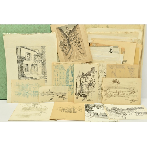 327 - JOHN ALFRED HAGGIS (1897-1967) A BOX CONTAINING APPROXIMATELY ONE HUNDRED SKETCHES ETC, the sketches... 