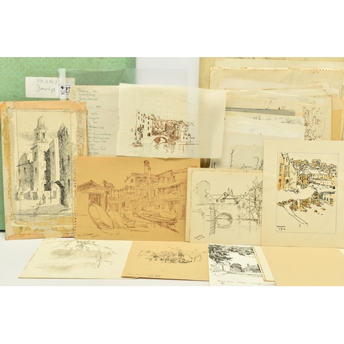 327 - JOHN ALFRED HAGGIS (1897-1967) A BOX CONTAINING APPROXIMATELY ONE HUNDRED SKETCHES ETC, the sketches... 