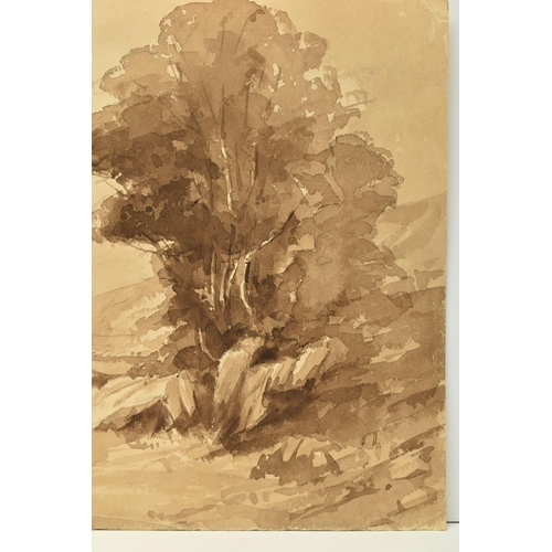 328 - CIRCLE OF HENRY COURTNEY SELOUS (1811-1890) A LANDSCAPE SKETCH, a river landscape with a figure cros... 