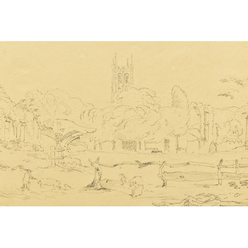 330 - A 19TH CENTURY ENGLISH SCHOOL DRAWING, depicting the ruins of Glastonbury Abbey, unsigned with a ten... 