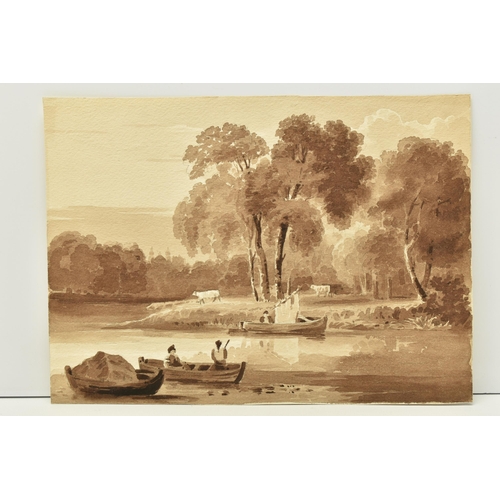 331 - TWO 19TH CENTURY LANDSCAPE STUDIES, comprising a river landscape with figures in a boat, unsigned in... 