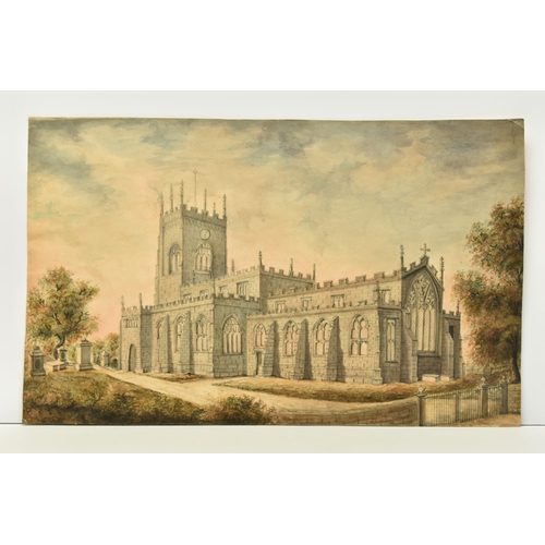 334 - AN UNSIGNED WATERCOLOUR DEPICTING St MICHAELS CHURCH IN PENKRIDGE, circa late 19th / early 20th cent... 