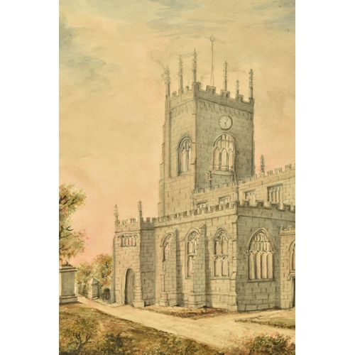 334 - AN UNSIGNED WATERCOLOUR DEPICTING St MICHAELS CHURCH IN PENKRIDGE, circa late 19th / early 20th cent... 