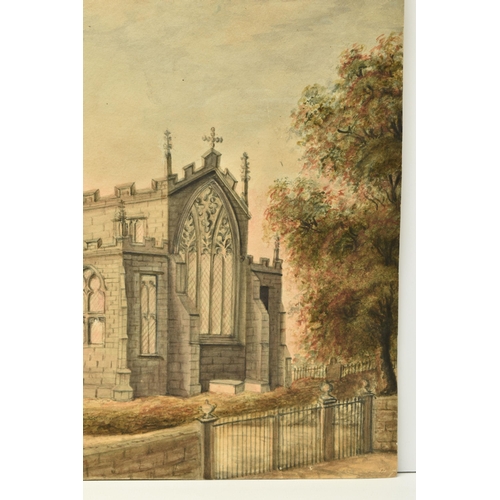 334 - AN UNSIGNED WATERCOLOUR DEPICTING St MICHAELS CHURCH IN PENKRIDGE, circa late 19th / early 20th cent... 