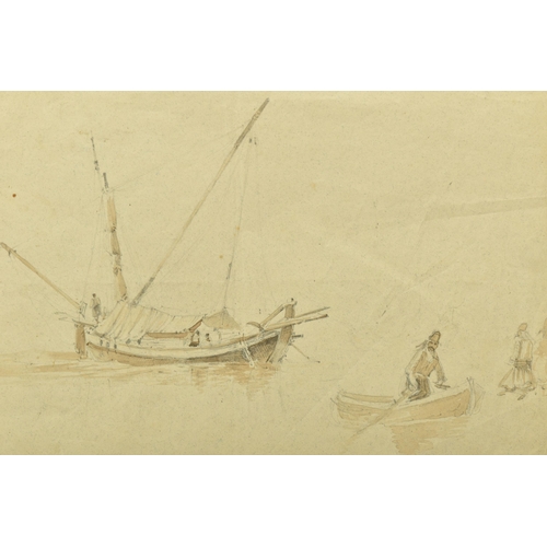 336 - CIRCLE OF GEORGE CHINNERY (1774-1852) A STUDY OF BOATS ON THE WATER, together with a sketch of figur... 