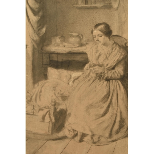 338 - GEORGE JOHN PINWELL (1842-1875) INTERIOR WITH MOTHER AND BABY, a seated portrait of a female figure ... 