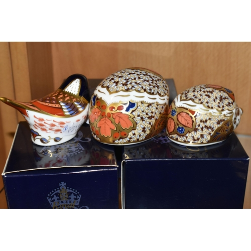 349 - THREE BOXED ROYAL CROWN DERBY IMARI PAPERWEIGHTS, comprising a large Hawthorn Hedgehog introduced 20... 