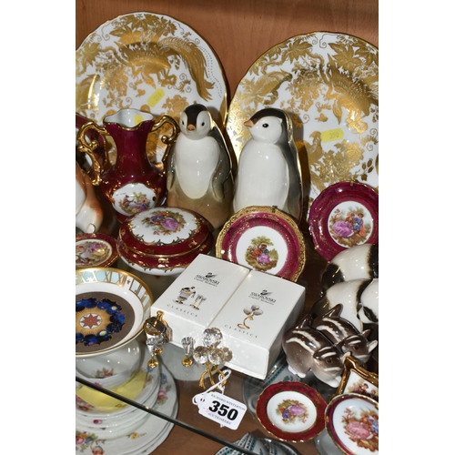 350 - A GROUP OF NAMED ORNAMENTS AND CABINET PLATES, comprising three Royal Crown Derby 'Gold Aves' patter... 