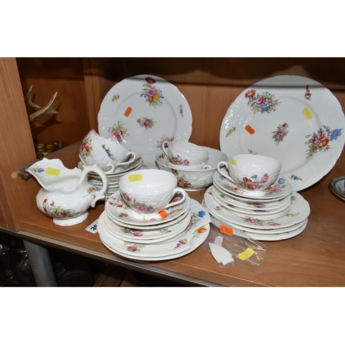 352 - A GROUP OF COALPORT SEVRES GROUP FLORAL SPRAYS TEAWARE, Y3521 embossed floral pattern, scalloped edg... 