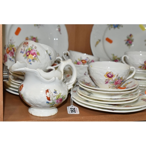 352 - A GROUP OF COALPORT SEVRES GROUP FLORAL SPRAYS TEAWARE, Y3521 embossed floral pattern, scalloped edg... 