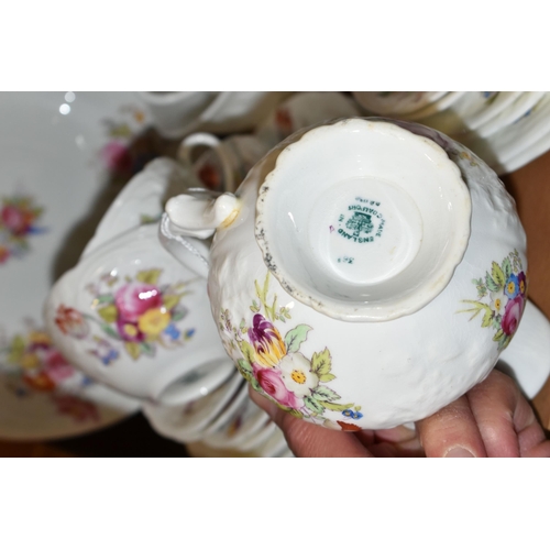 352 - A GROUP OF COALPORT SEVRES GROUP FLORAL SPRAYS TEAWARE, Y3521 embossed floral pattern, scalloped edg... 