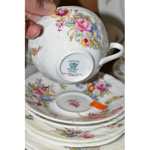 352 - A GROUP OF COALPORT SEVRES GROUP FLORAL SPRAYS TEAWARE, Y3521 embossed floral pattern, scalloped edg... 