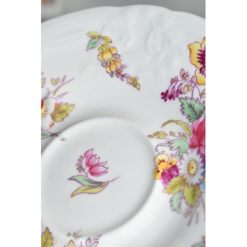 352 - A GROUP OF COALPORT SEVRES GROUP FLORAL SPRAYS TEAWARE, Y3521 embossed floral pattern, scalloped edg... 