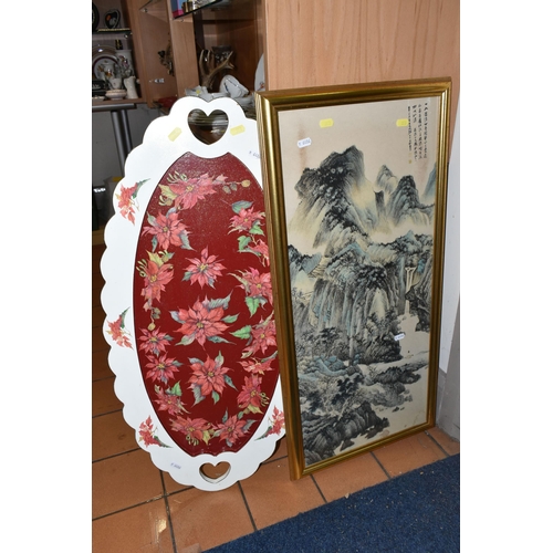 353 - TWO BOXES OF LIMOGES TEAWARE AND TWO FRAMED HAND PAINTED PAPER FANS, to include two framed and glaze... 