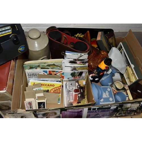 368 - ONE BOX OF ASSORTED SUNDRIES, to include a boxed Freeplay Freepower radio (working), a Murano style ... 