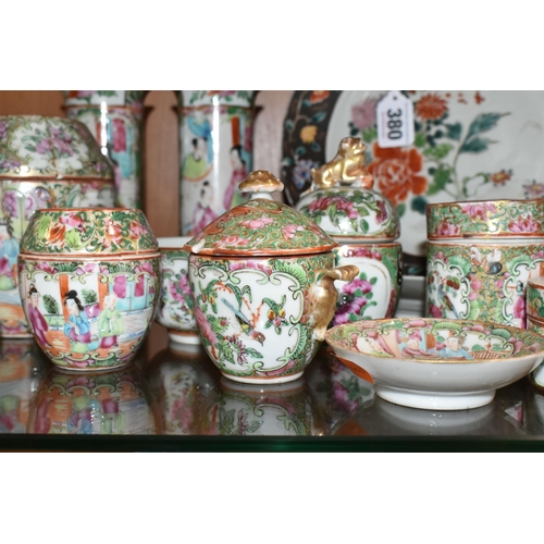 380 - A GROUP OF 19TH AND 20TH CENTURY CHINESE CANTON FAMILLE ROSE PORCELAIN, ETC, comprising two cylindri... 