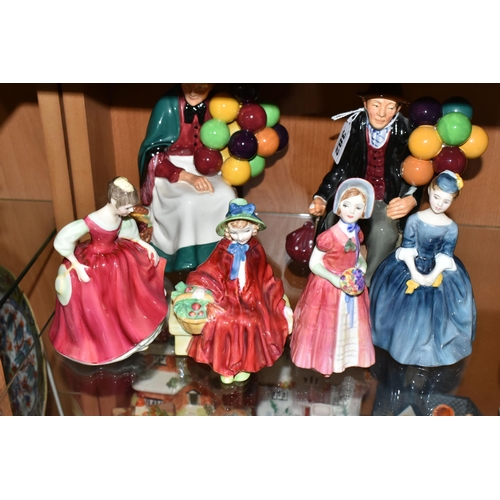 382 - SIX ROYAL DOULTON FIGURINES, comprising The Old Balloon Seller HN1315, The Balloon Man HN1954, Linda... 