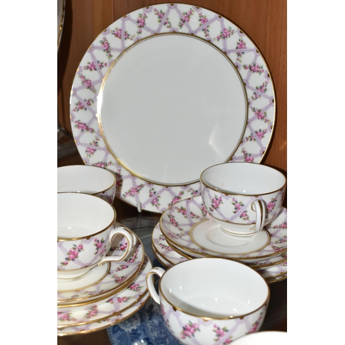 385 - A THIRTY SIX PIECE EARLY TWENTIETH CENTURY MINTON TEA SET, pattern no S50, printed and tinted with p... 