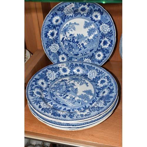 386 - A COLLECTION OF LATE 18TH AND 19TH CENTURY BLUE AND WHITE TRANSFER PRINTED POTTERY, ETC, comprising ... 