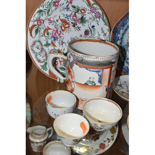 389 - A COLLECTION OF LATE 18TH AND 19TH CENTURY CHINESE EXPORT PORCELAIN, comprising a tankard with drago... 