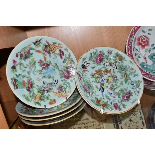 399 - A COLLECTION OF TEN 19TH AND EARLY 20TH CENTURY CHINESE PORCELAIN PLATES, COMPRISING FIVE FAMILLE RO... 