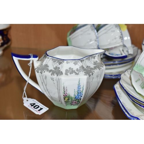 401 - A SHELLEY QUEEN ANNE 'MY GARDEN' PATTERN TEA SET, pattern 11607, Rgd. 725404, comprising milk jug, s... 