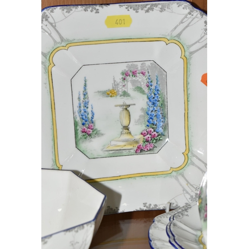 401 - A SHELLEY QUEEN ANNE 'MY GARDEN' PATTERN TEA SET, pattern 11607, Rgd. 725404, comprising milk jug, s... 