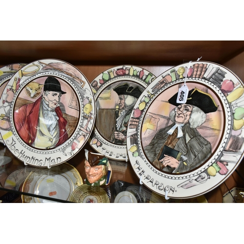 405 - EIGHT ROYAL DOULTON SERIES WARE CHARACTER PLATES, comprising 'The Hunting Man' D6282 plates, 'The Do... 