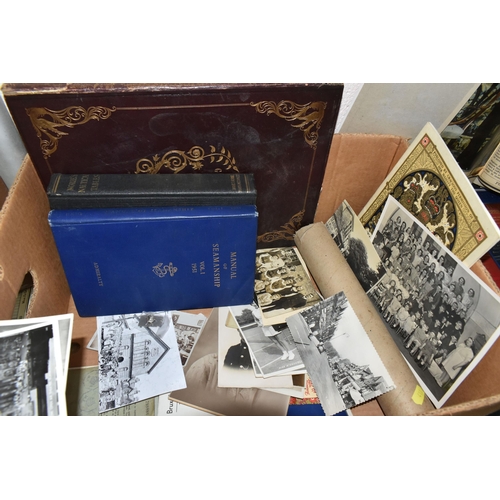 411 - TWO BOXES OF BOOKS AND EPHEMERA, to include twelve volumes of Reader's Digest condensed books, The C... 