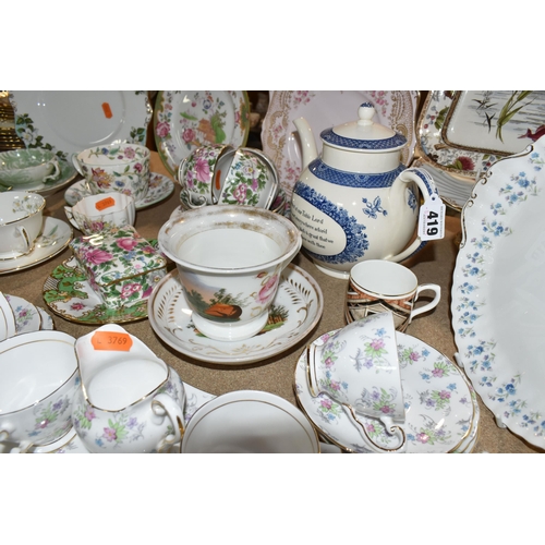 419 - A GROUP OF TEA WARES, over forty pieces to include a Wedgwood 'Replica of the Wesley-Wedgwood Teapot... 