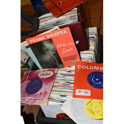 426 - A BOX AND TWO CASES OF VINYL SINGLES, approximately two hundred and fifty records, artists to includ... 