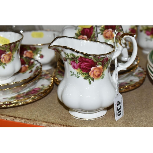 430 - A GROUP OF ROYAL ALBERT 'OLD COUNTRY ROSES' PATTERN TEAWARE, comprising a cake plate, milk jug, suga... 