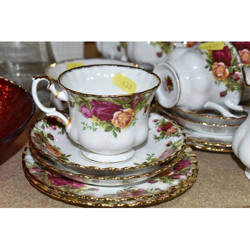 430 - A GROUP OF ROYAL ALBERT 'OLD COUNTRY ROSES' PATTERN TEAWARE, comprising a cake plate, milk jug, suga... 