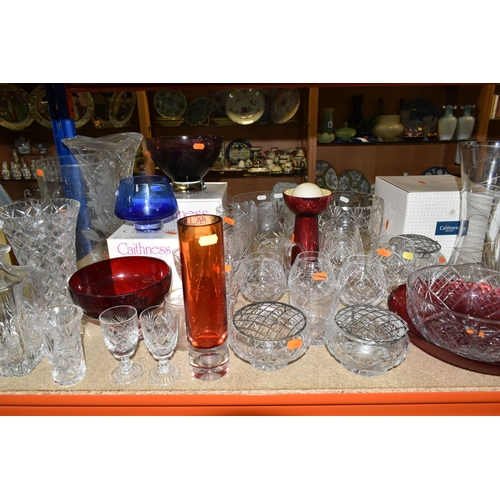 431 - A COLLECTION OF CUT CRYSTAL, comprising a pair of Tudor Crystal port glasses, four large vases, two ... 