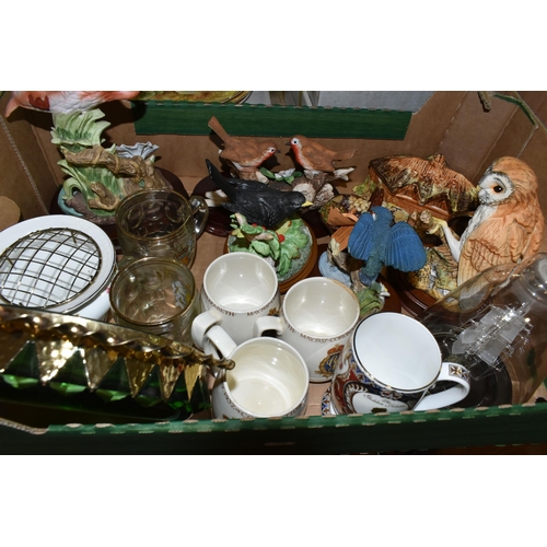 433 - TWO BOXES OF ORNAMENTS AND COLLECTOR'S PLATES, to include two Aynsley 'Orchard Gold' cabinet plates,... 