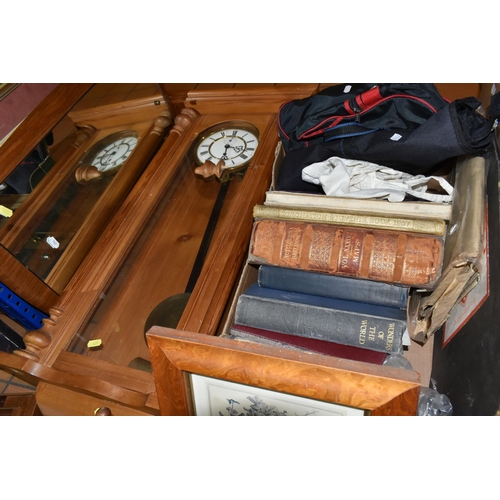 435 - TWO BOXES OF MISCELLANEOUS SUNDRIES AND ANTIQUARIAN BOOKS, to include a mid-century Bagatelle board,... 