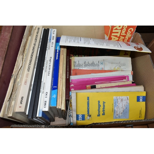 437 - FIVE BOXES OF BOOKS, DVDS AND L.P RECORDS, forty-three LP records to include The Beatles ; Let It Be... 