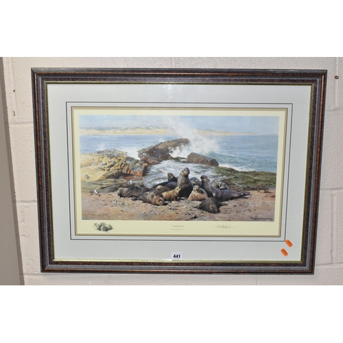 441 - DAVID SHEPHERD (1931-2017) 'ELEPHANT SEALS', depicting a colony on the shoreline, signed to lower ma... 