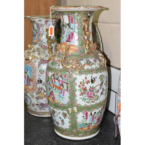 443 - TWO LARGE 19TH CENTURY FAMILLE ROSE BALUSTER VASES AND TWO CHINESE PORCELAIN CHARGERS, both vases wi... 