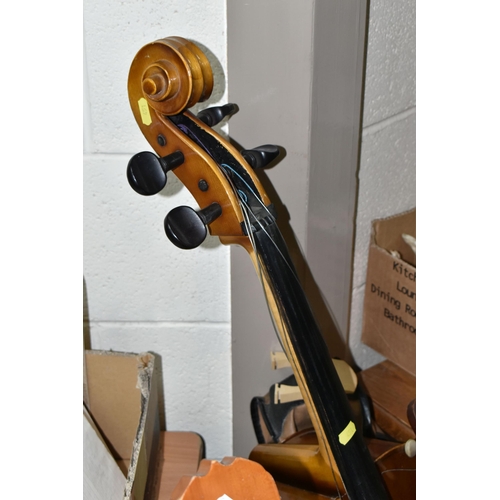 451 - A CELLO AND TWO ACOUSTIC GUITARS, comprising a Hungarian made cello, length of body 67cm, from scrol... 