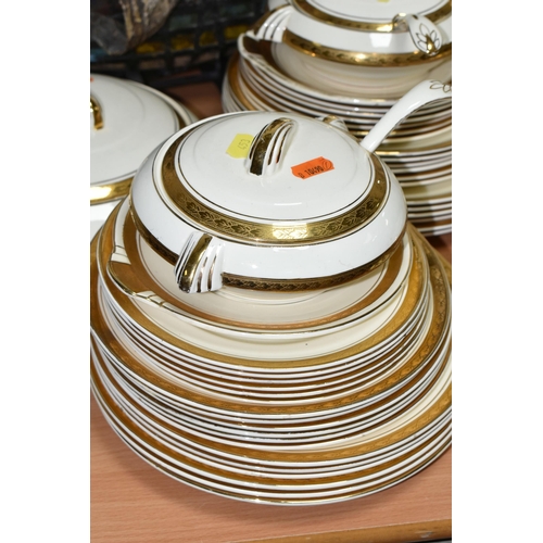 453 - A TAMS WARE ART DECO STYLE PART DINNER SET, pattern number 2082, cream with gold gilt banding, compr... 