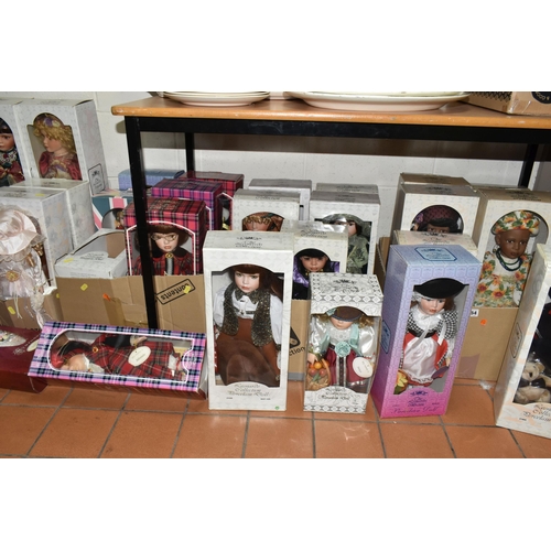 454 - FOUR BOXES OF COLLECTABLE LEONARDO COLLECTION  PORCELAIN DOLLS, to include thirty one dolls, all but... 