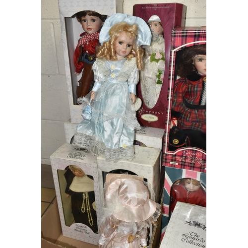 454 - FOUR BOXES OF COLLECTABLE LEONARDO COLLECTION  PORCELAIN DOLLS, to include thirty one dolls, all but... 